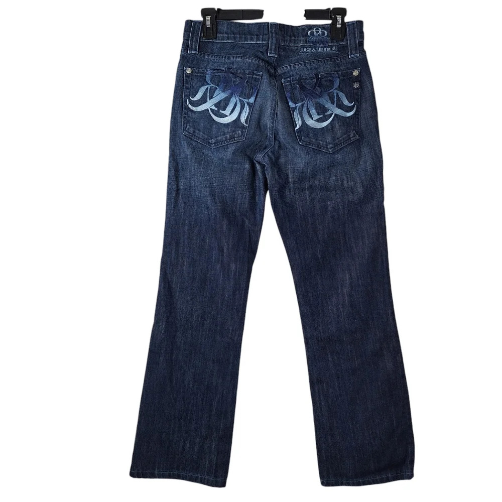 Rock & Republic Women Size 30 Blue Logo Button Fly‎ Bootcut Denim Jeans